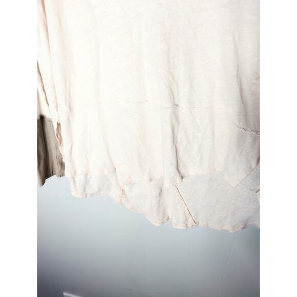 Women We The Free People Two Tone Linen Scoop Neck 5 Buttons, Long-Sleeves Top - Picture 4 of 5